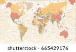 vintage world map   detailed... | Shutterstock .eps vector #665429176