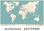 vintage world map and markers   ... | Shutterstock .eps vector #665799400