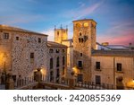 Small photo of View of the Plaza de San Jorge, with the Tower of the Los Golfines de Abajo palace as the protagonist, in Caceres, Extremadura, Spain, a city declared a world heritage site by UNESCO
