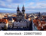Prague, Czech Republic. View of the towers of the Týn Church (