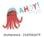 Cute Cartoon Pirate Octopus...