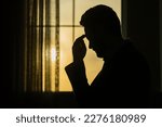 Small photo of Man with sinus headache, tension or cluster headache, close up portrait. Head pain concept. Cephalalgia and migraine. Migraine symptoms. Chronic headaches. Headache triggers.