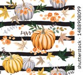 autumn orange pumpkins  flowers ... | Shutterstock .eps vector #1488908099