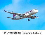 Small photo of Boryspil, Ukraine - January 2, 2021: Airplane Airbus A320 (A7-AHQ) of Qatar Airways is landing at Boryspil International Airport