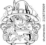 funny fairy tale witch  contour ... | Shutterstock .eps vector #2128739009
