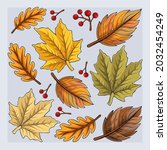 hand drawn autumn leaves... | Shutterstock .eps vector #2032454249