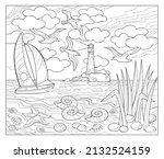 sea landscape with sailboat and ... | Shutterstock .eps vector #2132524159