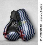Small photo of British Indian Ocean Territory Boxing Gloves on flor with country flag painted on
