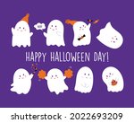 set of cute vector happy ghosts ... | Shutterstock .eps vector #2022693209