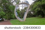 Small photo of Auckland, New Zealand - 14 December 2015: Throwback by Neil Dawson. Harp-shaped sculpture in Albert Park, Auckland, New Zealand.