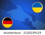 Germany is helping Ukraine in the Ukraine-Russia war. Ukraine and German flag and hands holding each other on blue background. Solidarity concept design.
