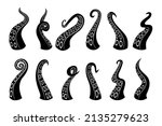 black icons. cartoon octopus... | Shutterstock .eps vector #2135279623