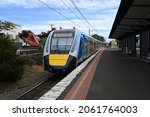 Small photo of Oakleigh, Victoria, Australia - October 21 2021: A new High Capacity Metro Train as it departs Huntingdale railway station, heading towards Melbourne's CBD