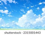 Beautiful Landscape Background blue Sky Clouds Oil Painting View Wallpaper Landscape Light Colours Green Blue Anime style Magic and Colorful 
