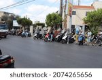 Small photo of deirqanoun el naher-tyre city-Lebanon-september-30-2021: cars drivers wait to get fuel at a petrol station in the south of Lebanon, which is in the throes of an unprecedented economic crisis unpreced