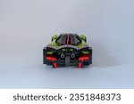 Small photo of Doha, Qatar - August 24, 2023: LEGO Speed Champions Aston Martin Valkyrie AMR Pro car isolated on white background.