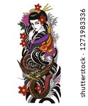 geisha tattoo design with the... | Shutterstock .eps vector #1271983336