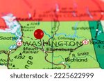 Ellensburg WA map. Ellensburg WA pin map. Close up of Ellensburg WA map with red pin. Map with red pin point of Ellensburg WA in USA.