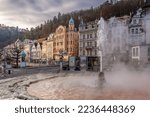 Small photo of 2021-12-13, Karlovy Vary, Czechia, Excursion through the spa town. The hot medicinal water gushes from the springs on every corner, the place is an experience.