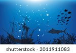 Blue Underwater Landscape With...