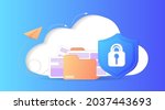cloud storage idea. protection. ... | Shutterstock .eps vector #2037443693