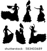 Flamenco Dancer Silhouette Set.
