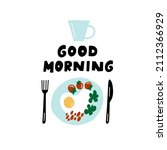 good morning design with cup of ... | Shutterstock .eps vector #2112366929