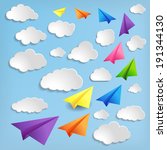 paper airplanes with clouds on... | Shutterstock .eps vector #191344130