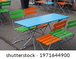 Empty Colorful Metal Chairs And ...