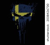 Skull Head Sweden Flag With...