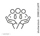 inclusion social equity icon, help or support employee, gender equality, community care, age and culture diversity, people group save, thin line symbol - editable stroke vector illustration