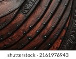 Small photo of Wooden Viking Ship, side planks of stern.