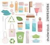 big set of zero waste recycle... | Shutterstock .eps vector #1989834086