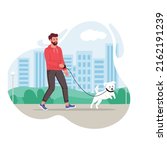 man walking with pet on leash... | Shutterstock .eps vector #2162191239