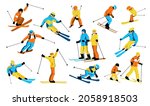 Set Of Skiers Isolated On White ...