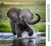 Cute baby elephant playing in...
