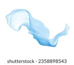 close up of a blue fabric cloth flowing on white background