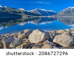 "View of Mountains, Boulders and Twin Lakes Reservoir"
