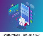 isometric smart phone online... | Shutterstock .eps vector #1062015260