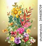 Bouquet Of Flowers Watercolor...