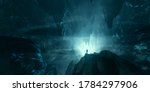 Man Exploring Dark Fantasy Cave ...