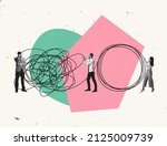 Small photo of Creative design. Business people, employees helping colleague to solve problems. Unravel the tangle of difficluties. Concept of business, career develpopment, success, assistance, help, teamwork