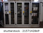 Small photo of Factory Electric control panel enclosure for power and distribution electricity. Uninterrupted, electrical voltage.