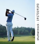 Small photo of Golfers are playing golf at field court selective focus background . Fit for golf tournament sport tee cover banner