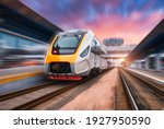 High speed train in motion on...