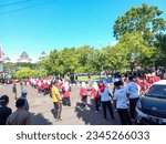 Small photo of Defile celebration in Pinrang district, welcoming Indonesia's independence day August 9 2023