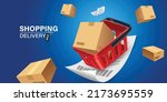 parcel box in red shopping... | Shutterstock .eps vector #2173695559