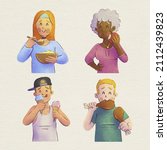 watercolor people eating... | Shutterstock .eps vector #2112439823