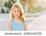 Small photo of portrait of cute little girl crying child, stress, pain, sadness, despair hungry toddler got upset and sad Depressed hysteria hysterics neurology mental health. kid is lost. Negative emotions