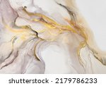 Small photo of Abstract art with gold — pink-purple background with beautiful smudges and stains made with alcohol ink. Fragment of art with pink texture resembles stone, watercolor or aquarelle.